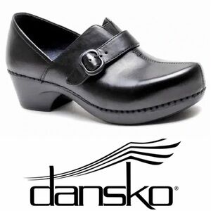 Dansko Black Buckle Strap Clogs